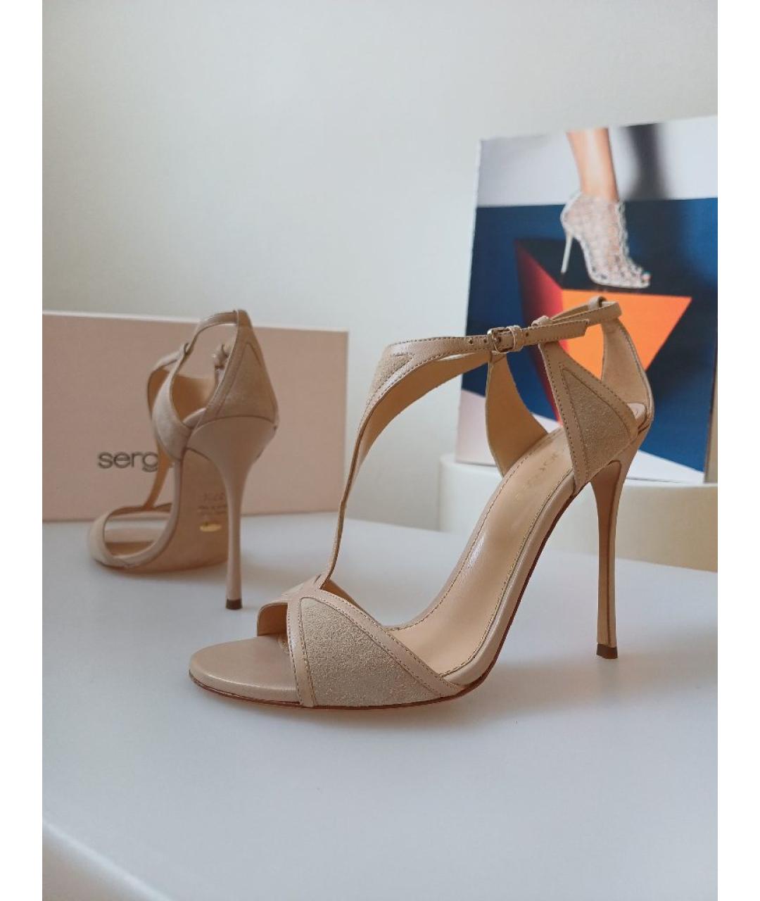 SERGIO ROSSI Бежевые кожаные босоножки, фото 3