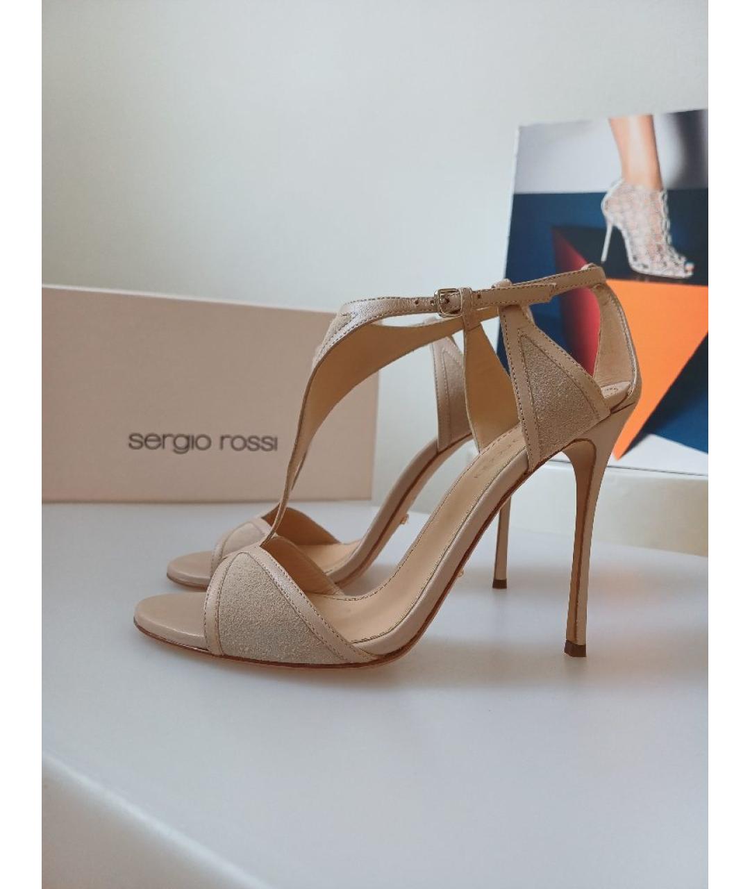SERGIO ROSSI Бежевые кожаные босоножки, фото 2