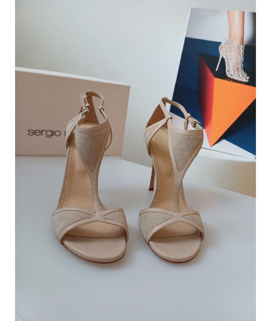 SERGIO ROSSI Бежевые кожаные босоножки, фото 6