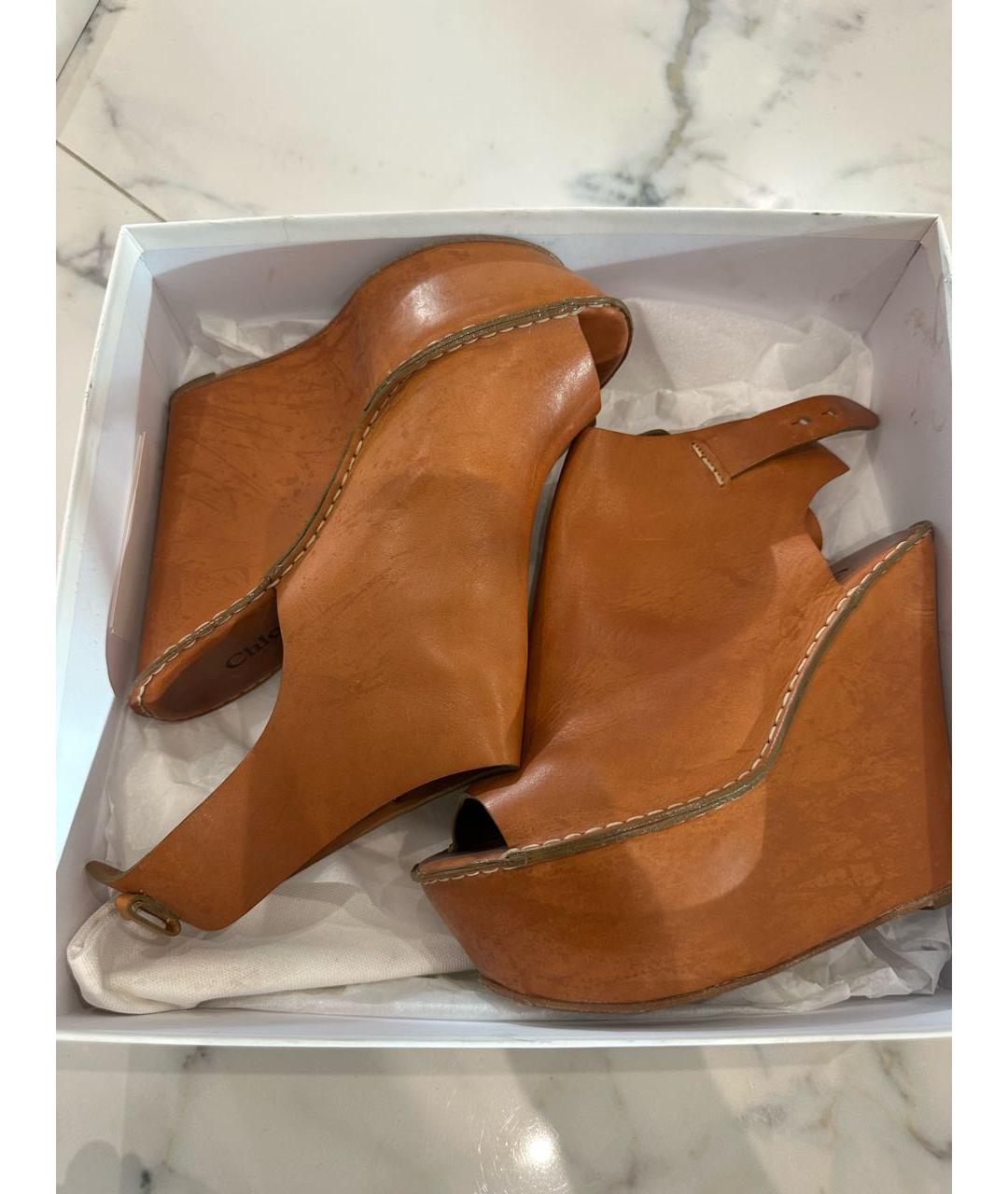 CHLOE Коричневые кожаные сабо, фото 3