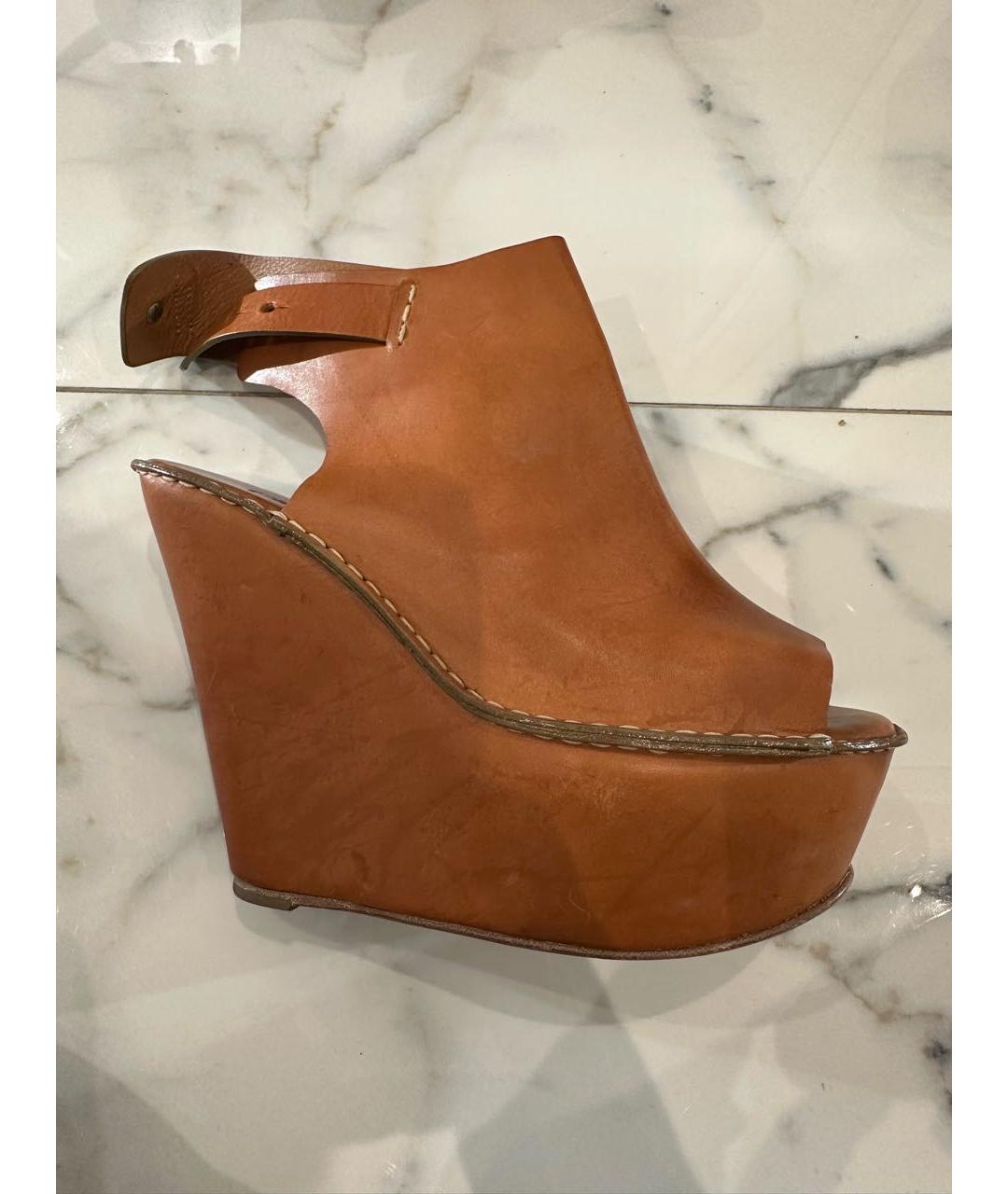 CHLOE Коричневые кожаные сабо, фото 5