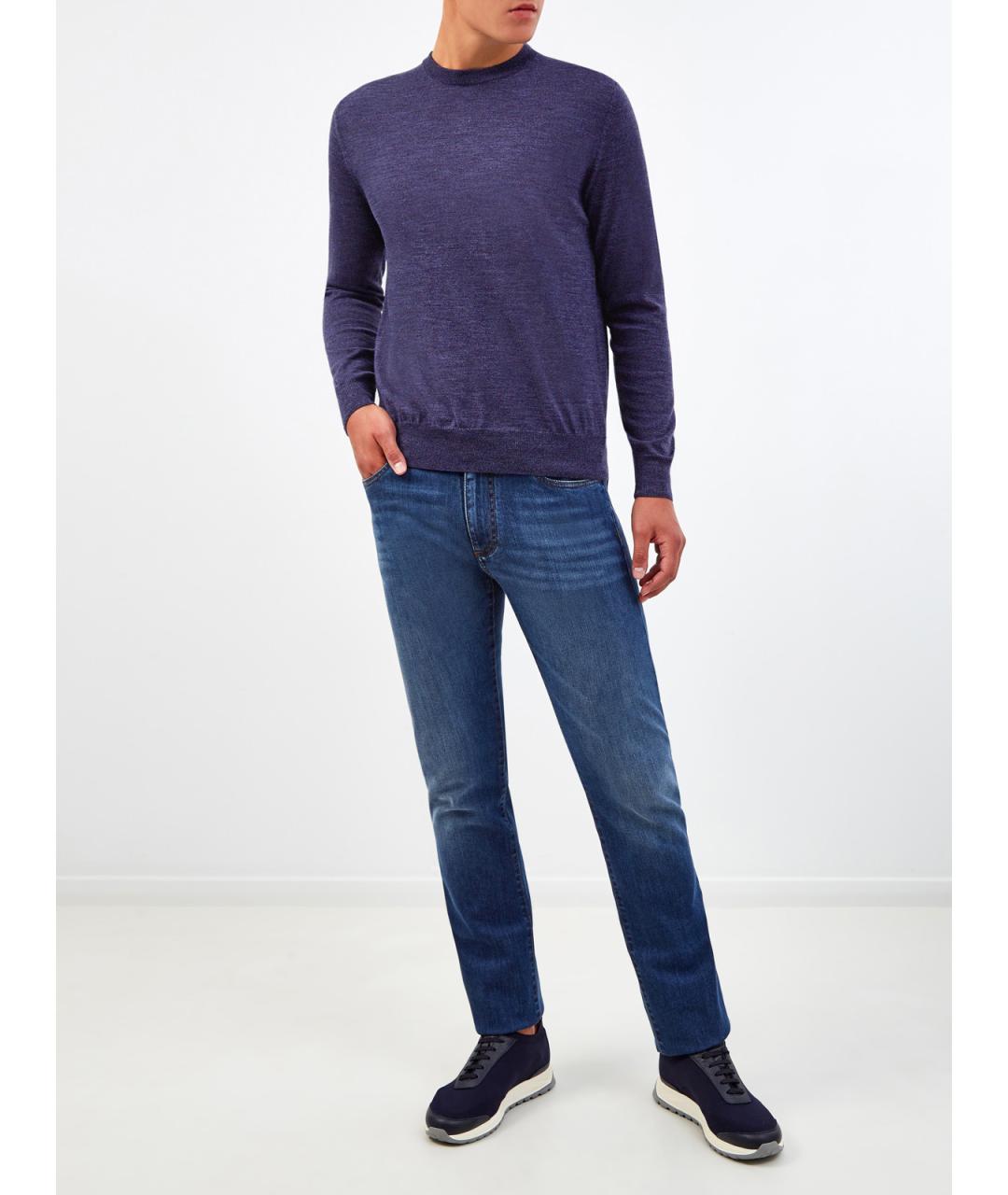 CANALI Синие хлопковые прямые джинсы, фото 2