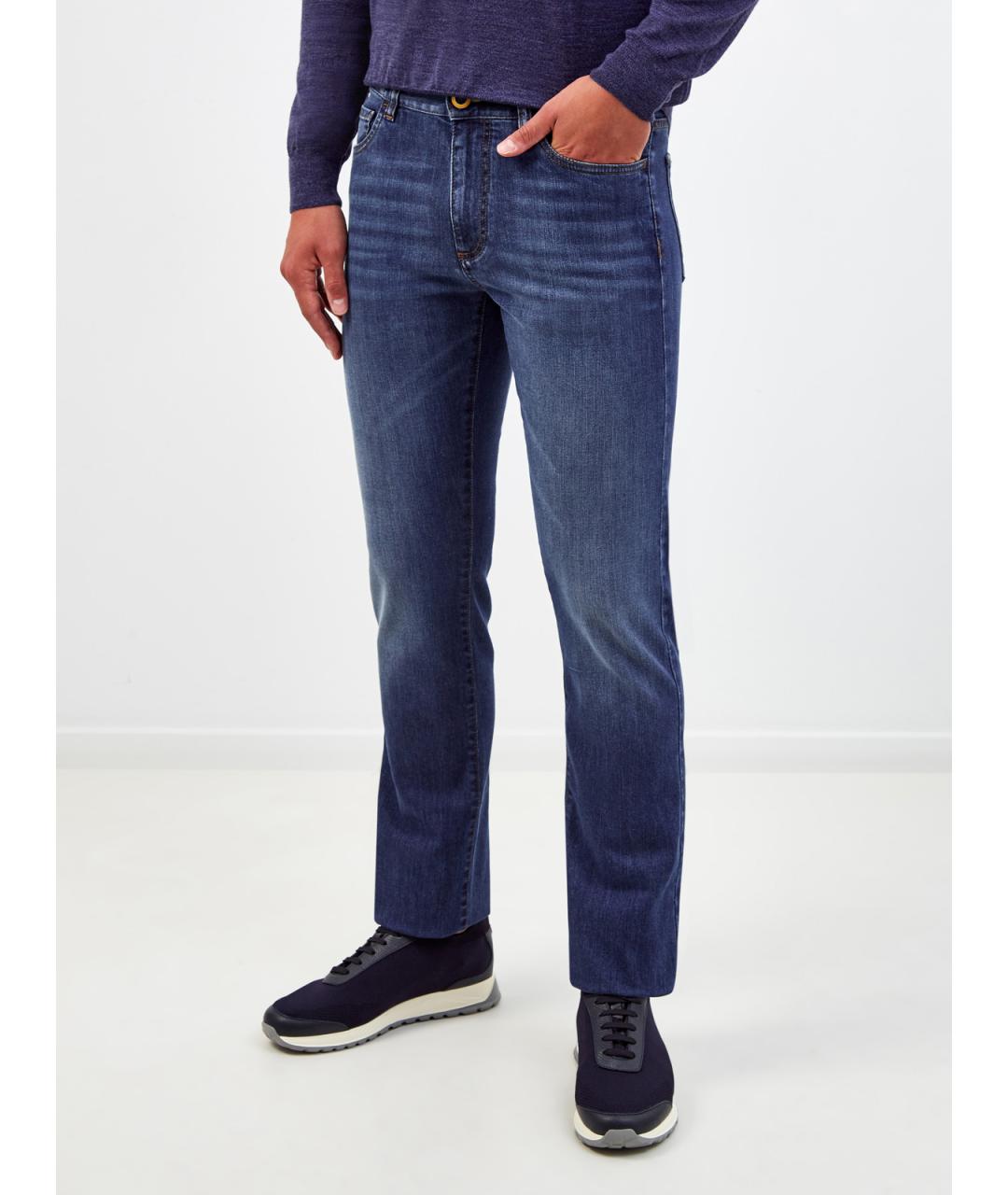 CANALI Синие хлопковые прямые джинсы, фото 3