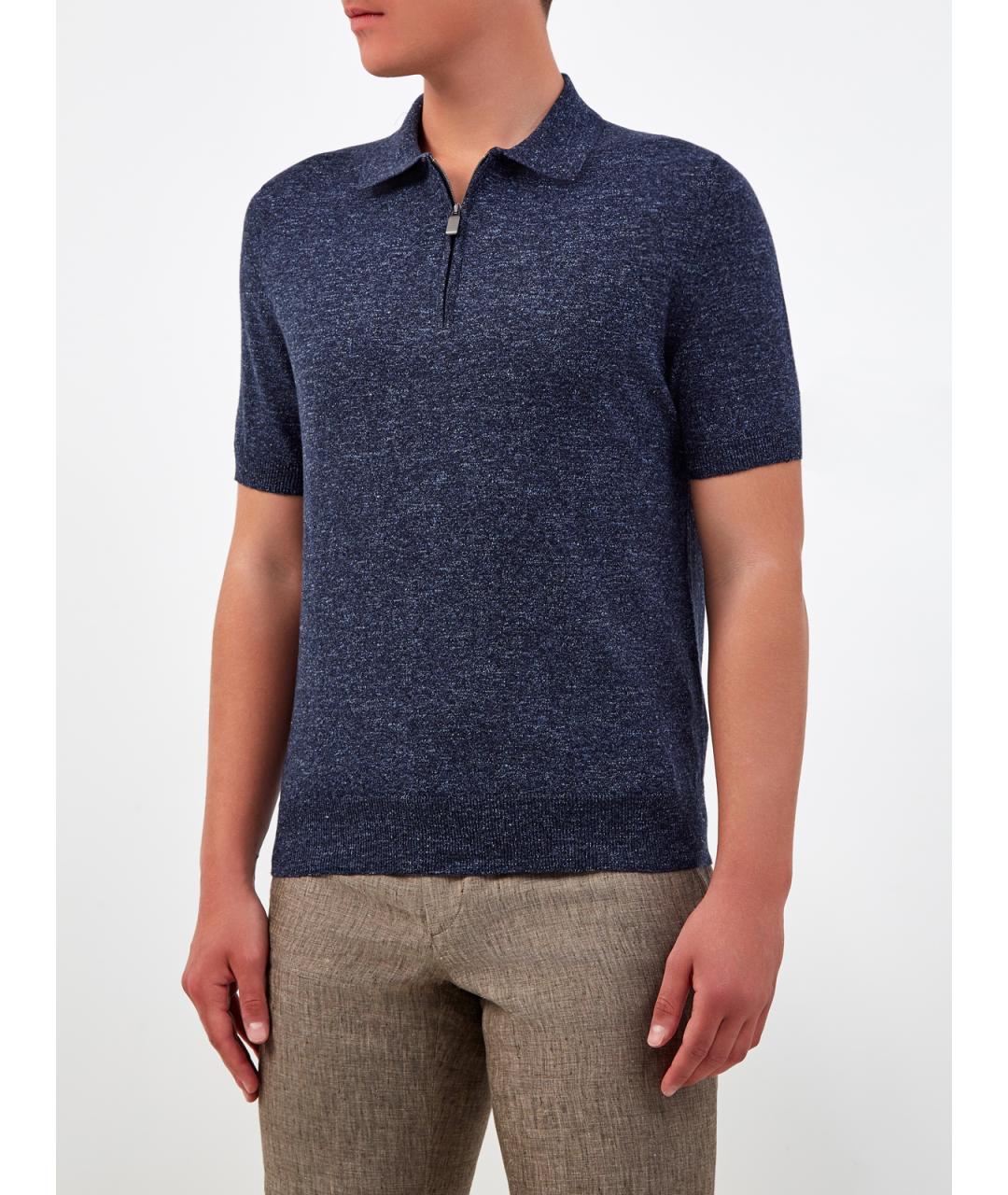CANALI Синее хлопковое поло с коротким рукавом, фото 3