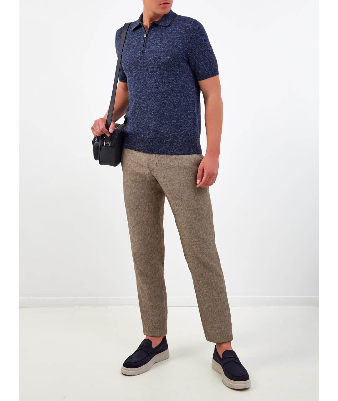 CANALI Синее хлопковое поло с коротким рукавом, фото 2