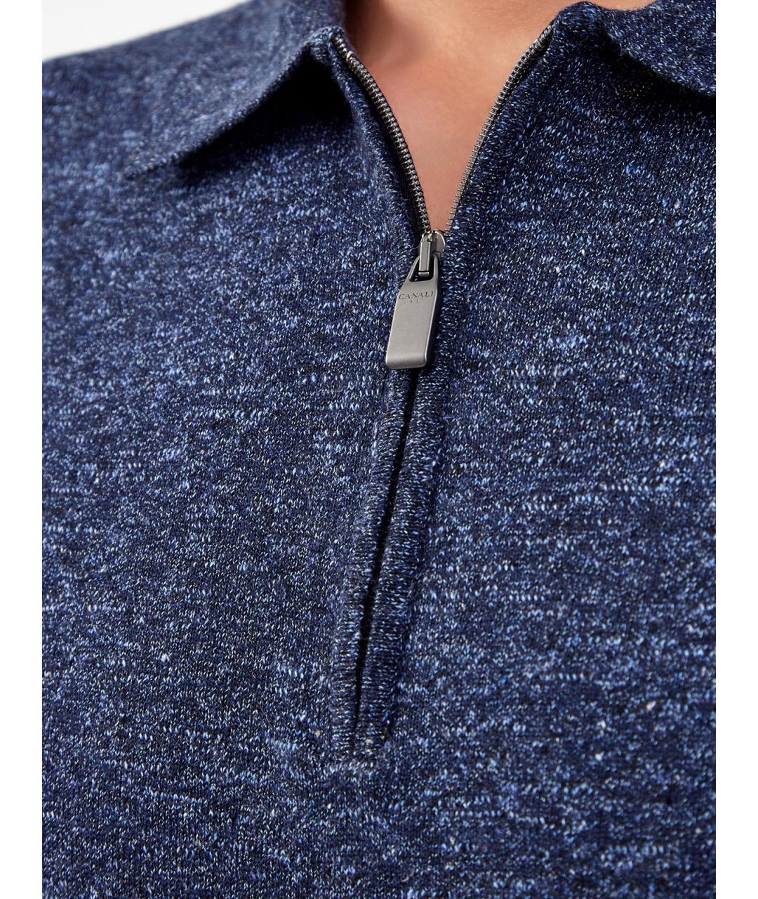 CANALI Синее хлопковое поло с коротким рукавом, фото 5