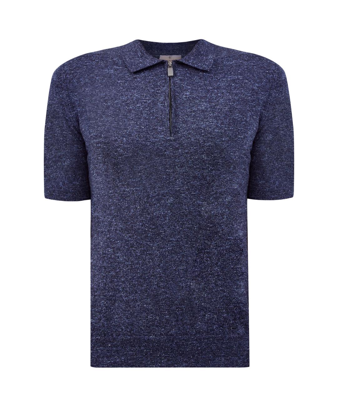 CANALI Синее хлопковое поло с коротким рукавом, фото 1