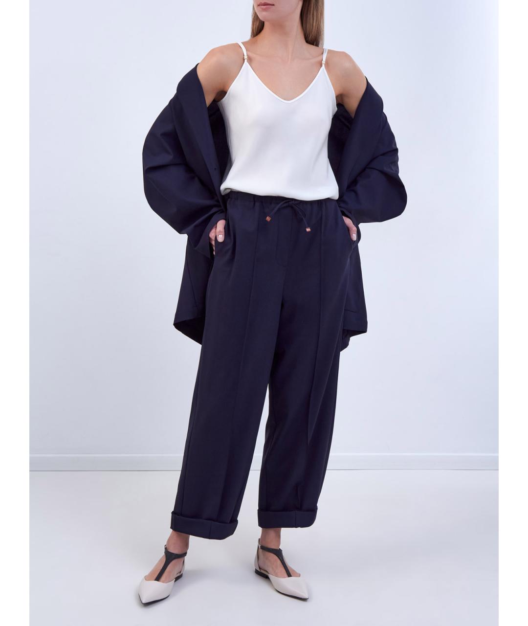 LORENA ANTONIAZZI Синие шерстяные прямые брюки, фото 2