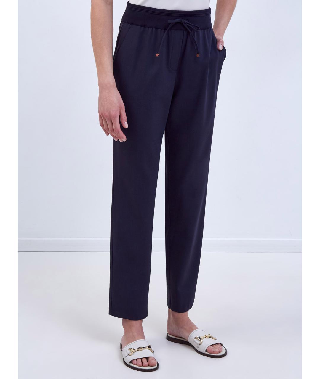 LORENA ANTONIAZZI Темно-синие шерстяные брюки узкие, фото 3