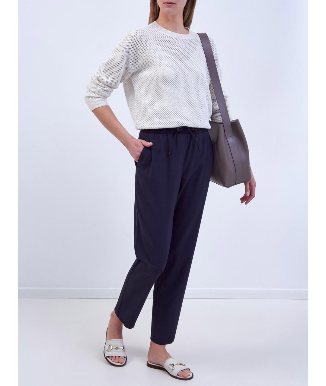 LORENA ANTONIAZZI Темно-синие шерстяные брюки узкие, фото 2