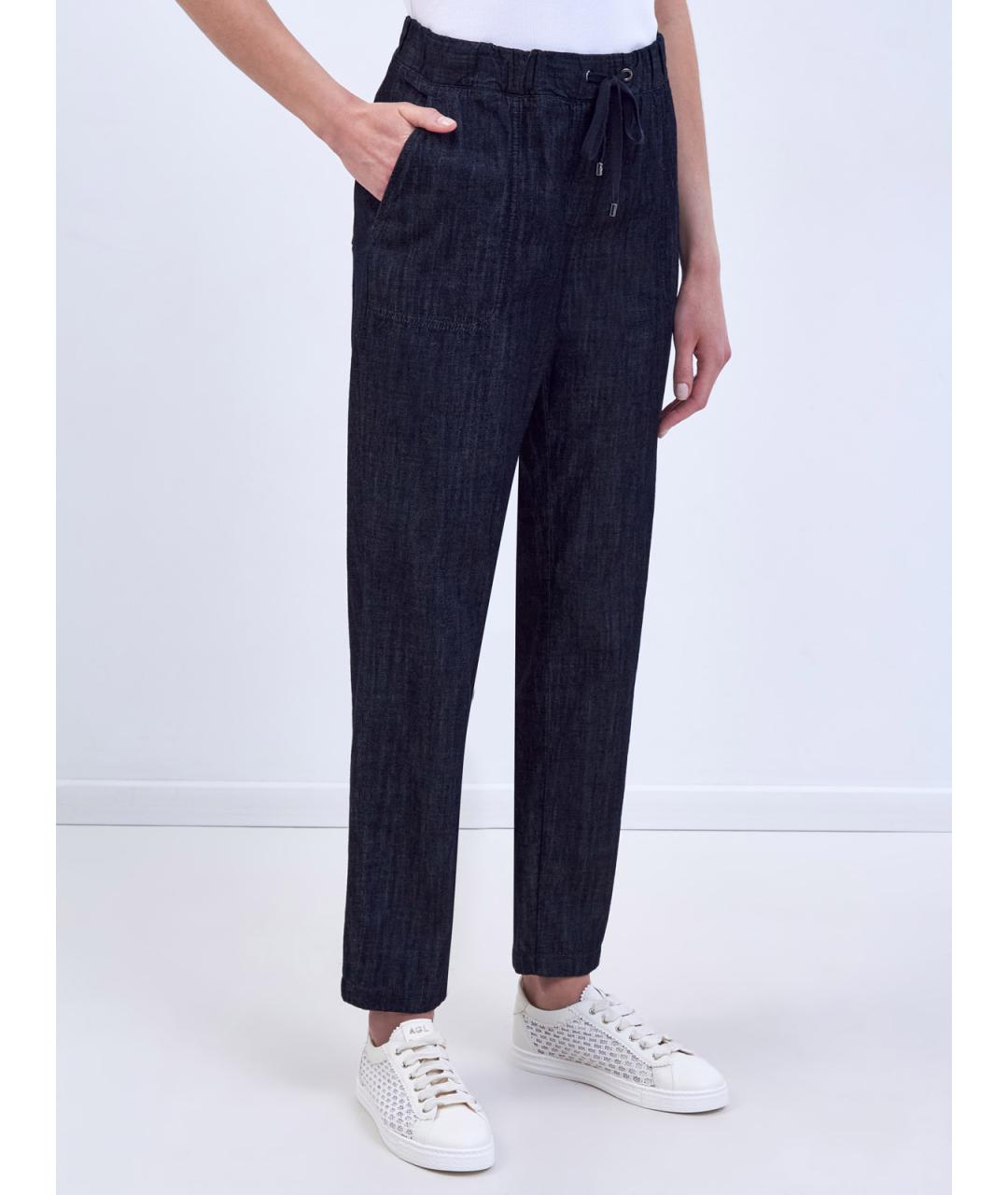 LORENA ANTONIAZZI Темно-синие хлопковые прямые брюки, фото 3