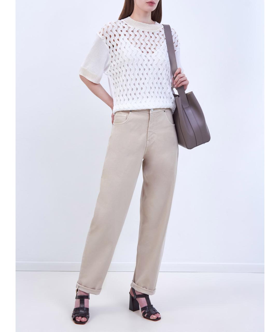 LORENA ANTONIAZZI Бежевые хлопковые прямые джинсы, фото 2