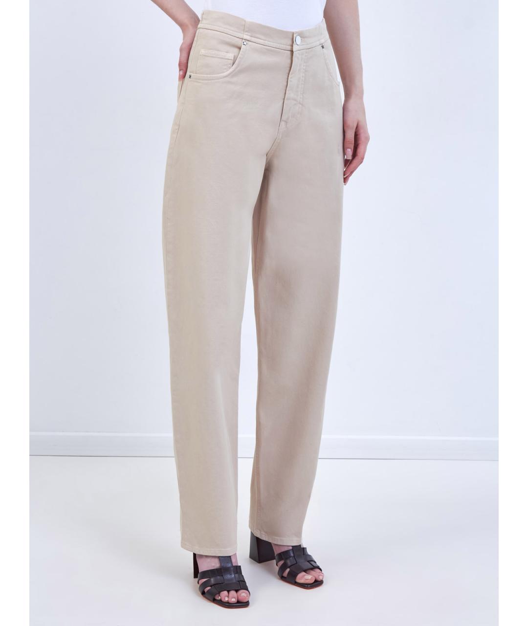 LORENA ANTONIAZZI Бежевые хлопковые прямые джинсы, фото 3
