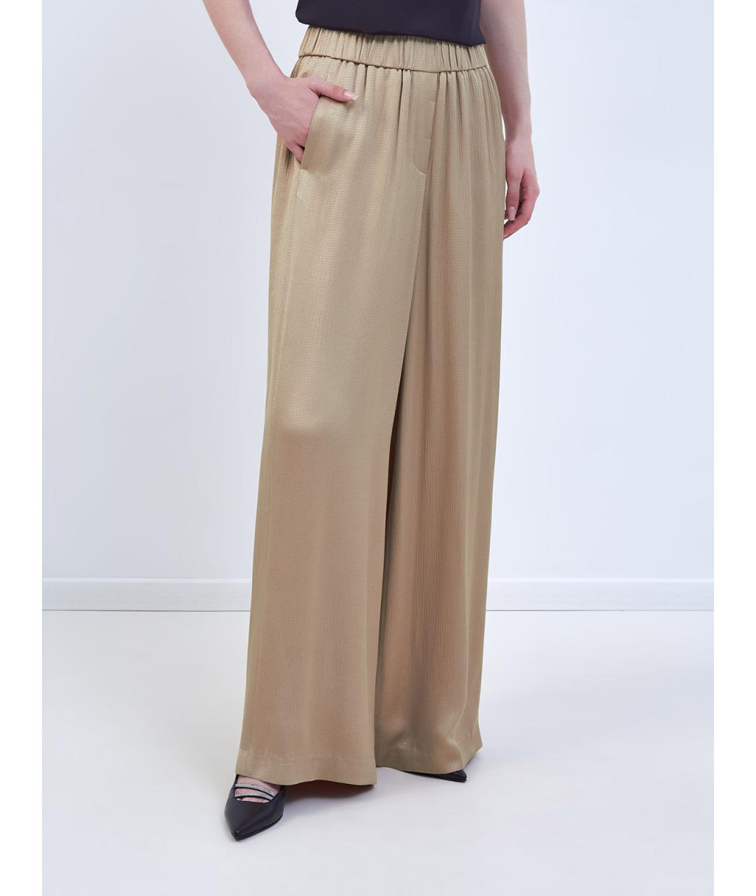 PESERICO Золотые ацетатные брюки широкие, фото 3