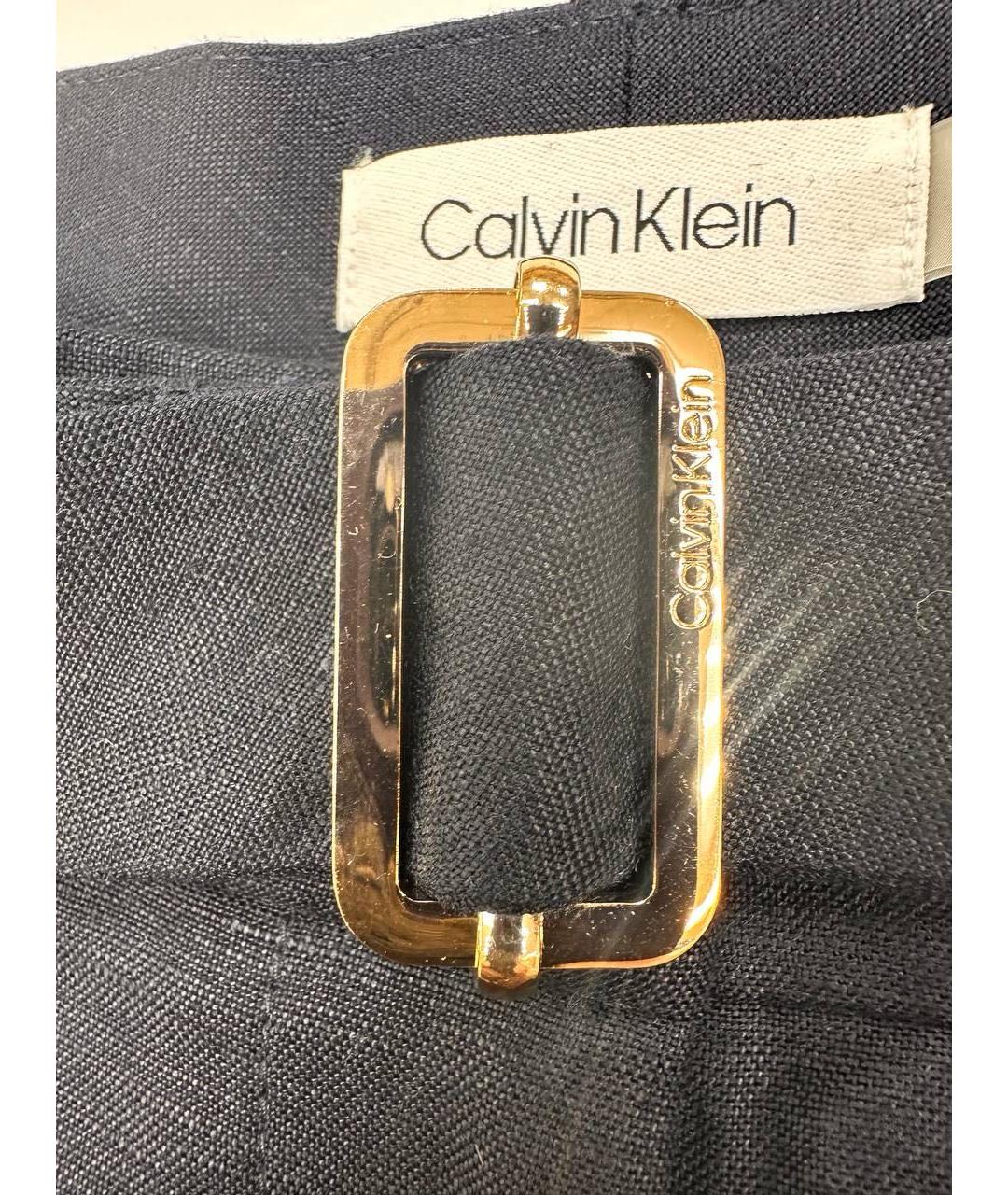 CALVIN KLEIN Темно-синие льняные прямые брюки, фото 4