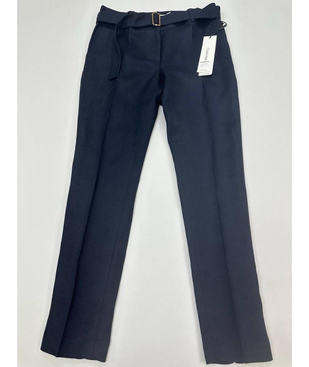 CALVIN KLEIN Темно-синие льняные прямые брюки, фото 9