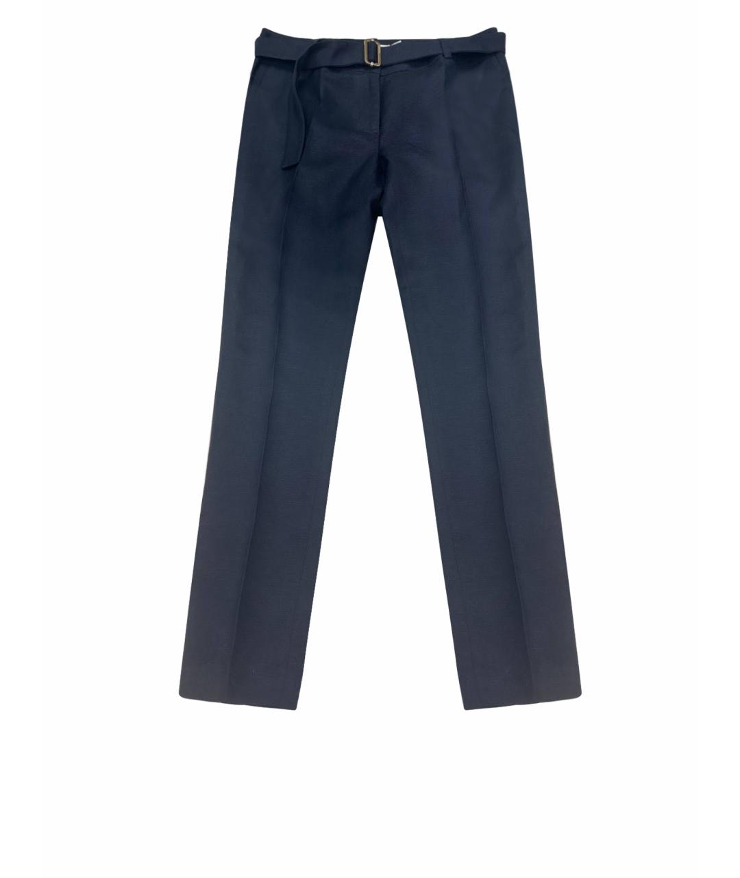 CALVIN KLEIN Темно-синие льняные прямые брюки, фото 1