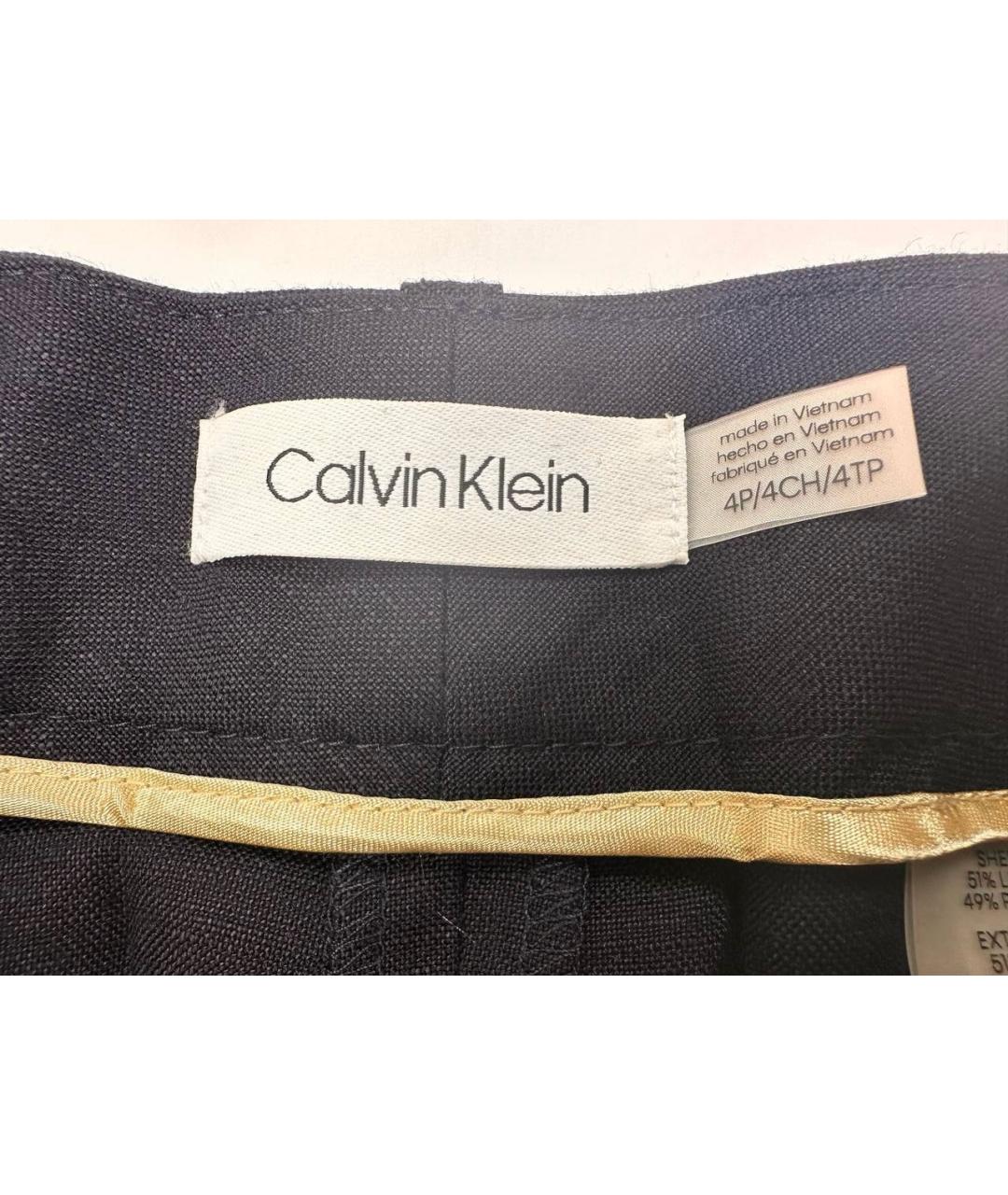 CALVIN KLEIN Темно-синие льняные прямые брюки, фото 3