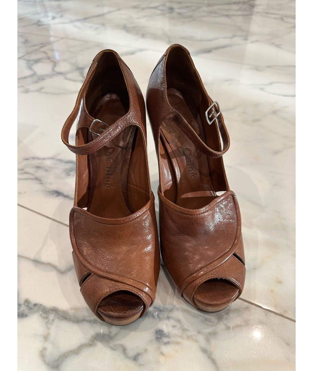 CHLOE Коричневые кожаные босоножки, фото 2
