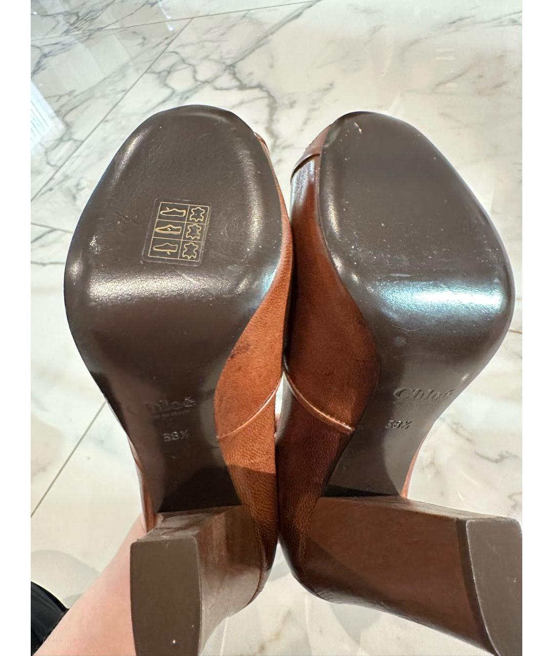 CHLOE Коричневые кожаные босоножки, фото 5