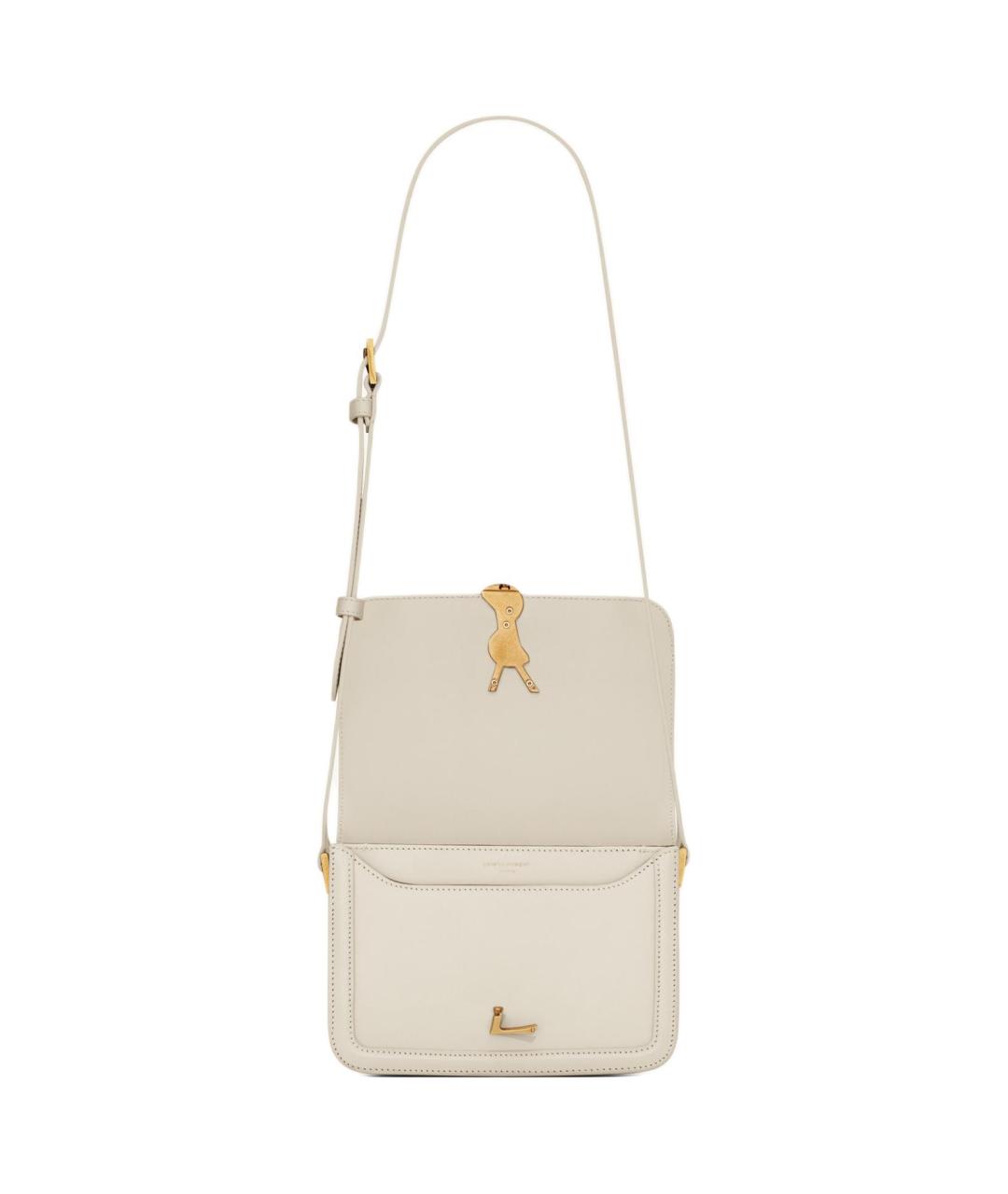 SAINT LAURENT Белая кожаная сумка через плечо, фото 5