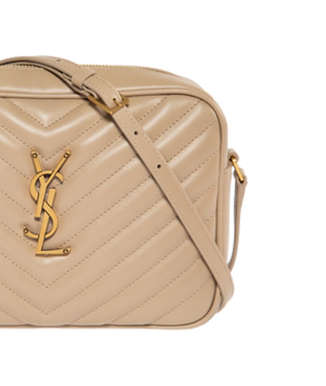 SAINT LAURENT Бежевая кожаная сумка через плечо, фото 4