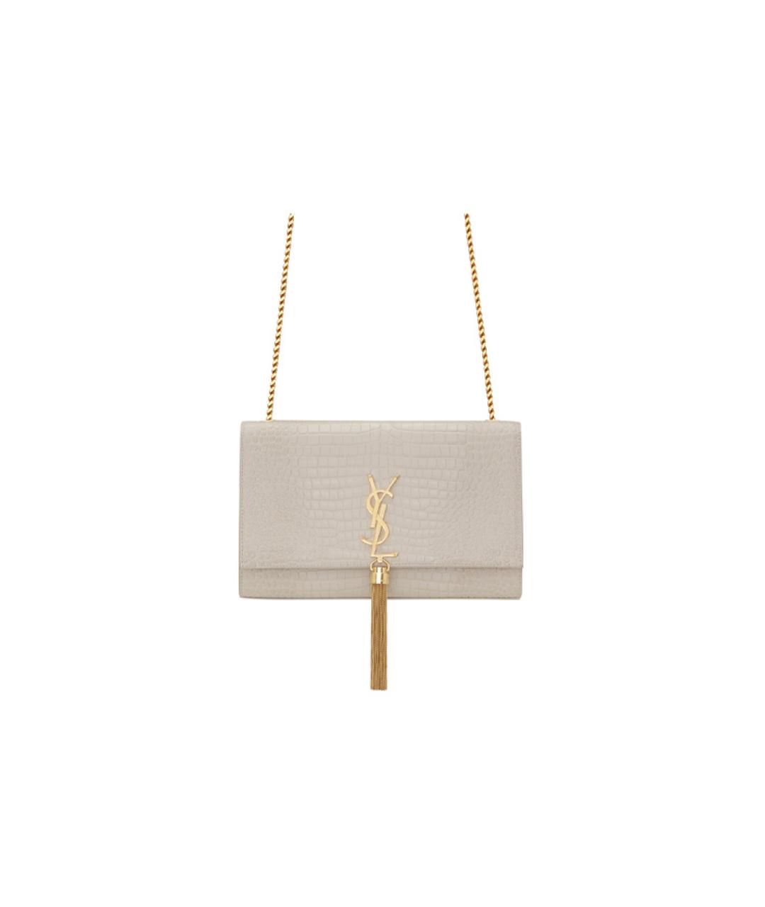SAINT LAURENT Бежевая кожаная сумка через плечо, фото 6