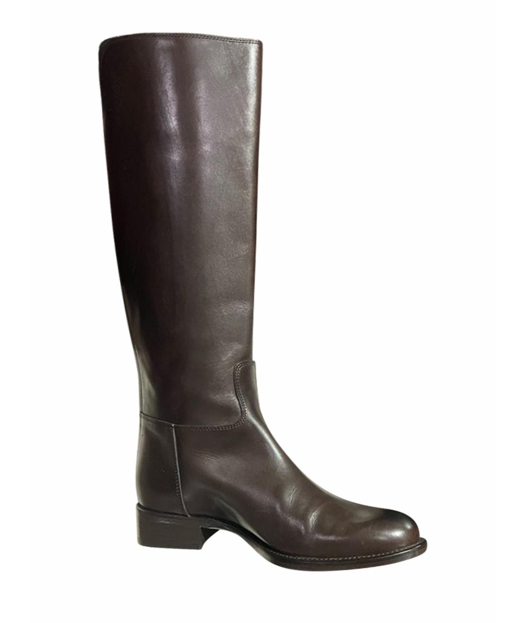 LORO PIANA Коричневые кожаные сапоги, фото 1
