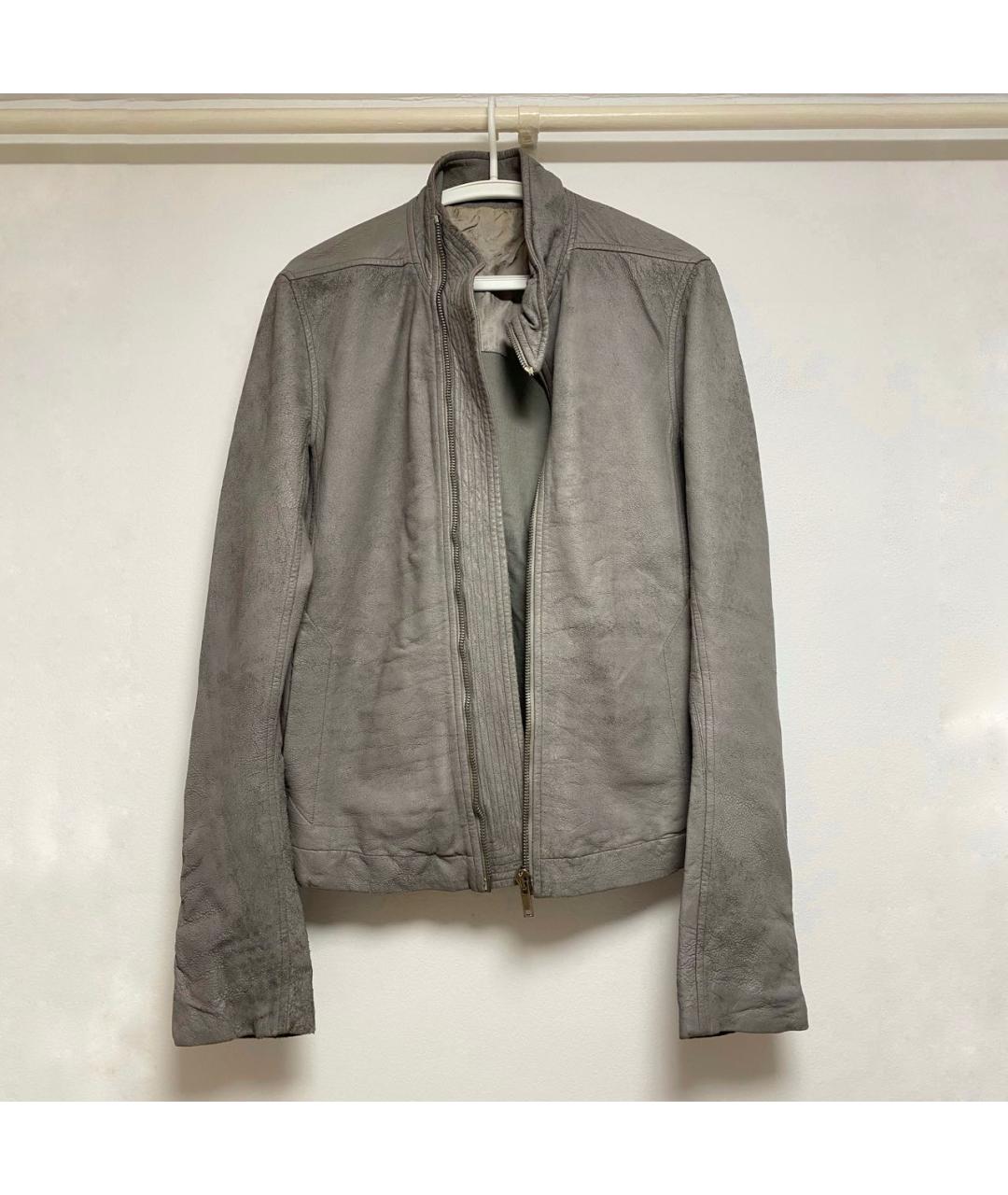 RICK OWENS Серая кожаная куртка, фото 3