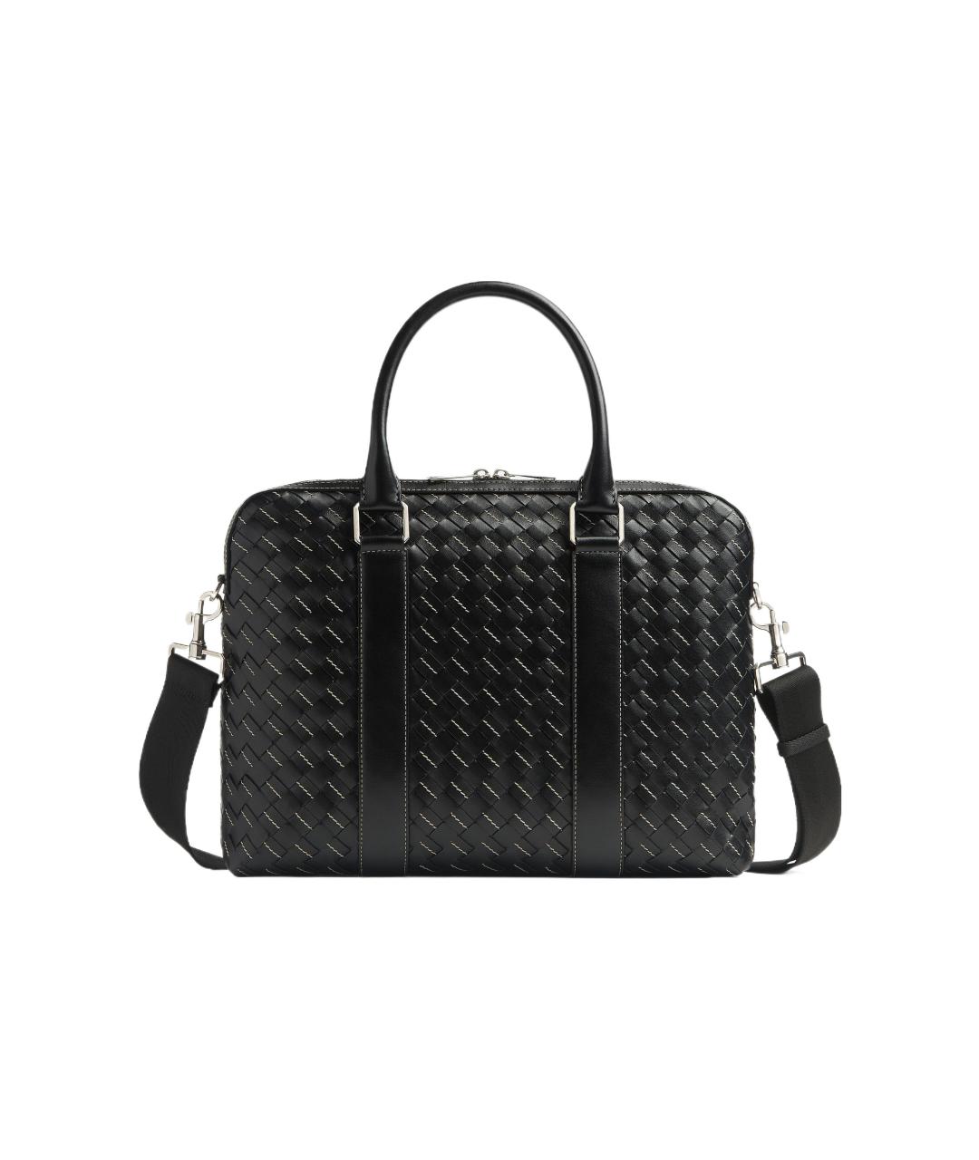 BOTTEGA VENETA Черный кожаный портфель, фото 1