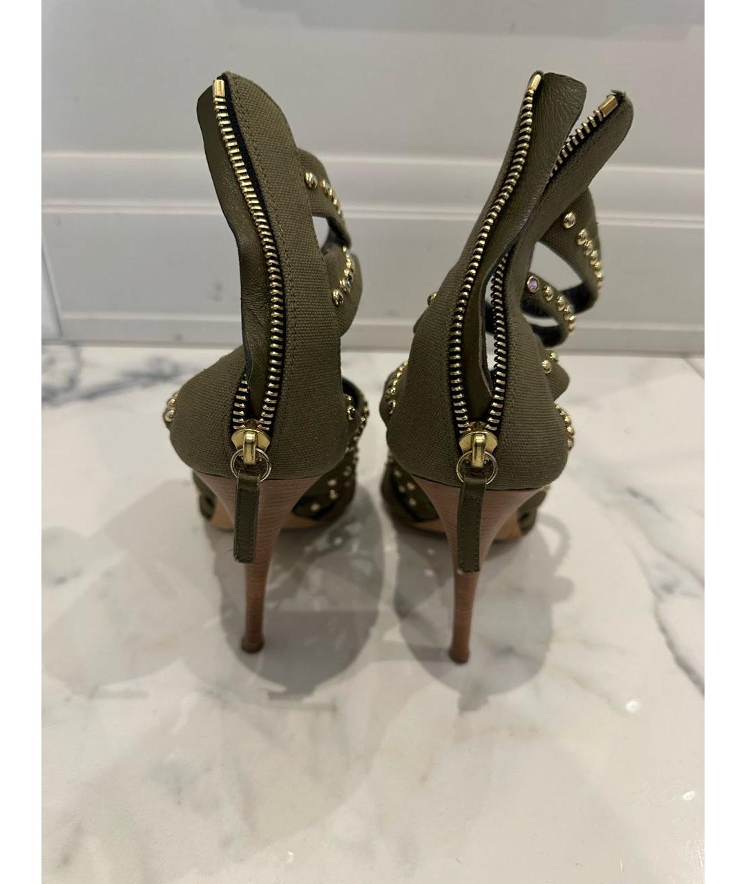 GIUSEPPE ZANOTTI DESIGN Хаки текстильные босоножки, фото 3