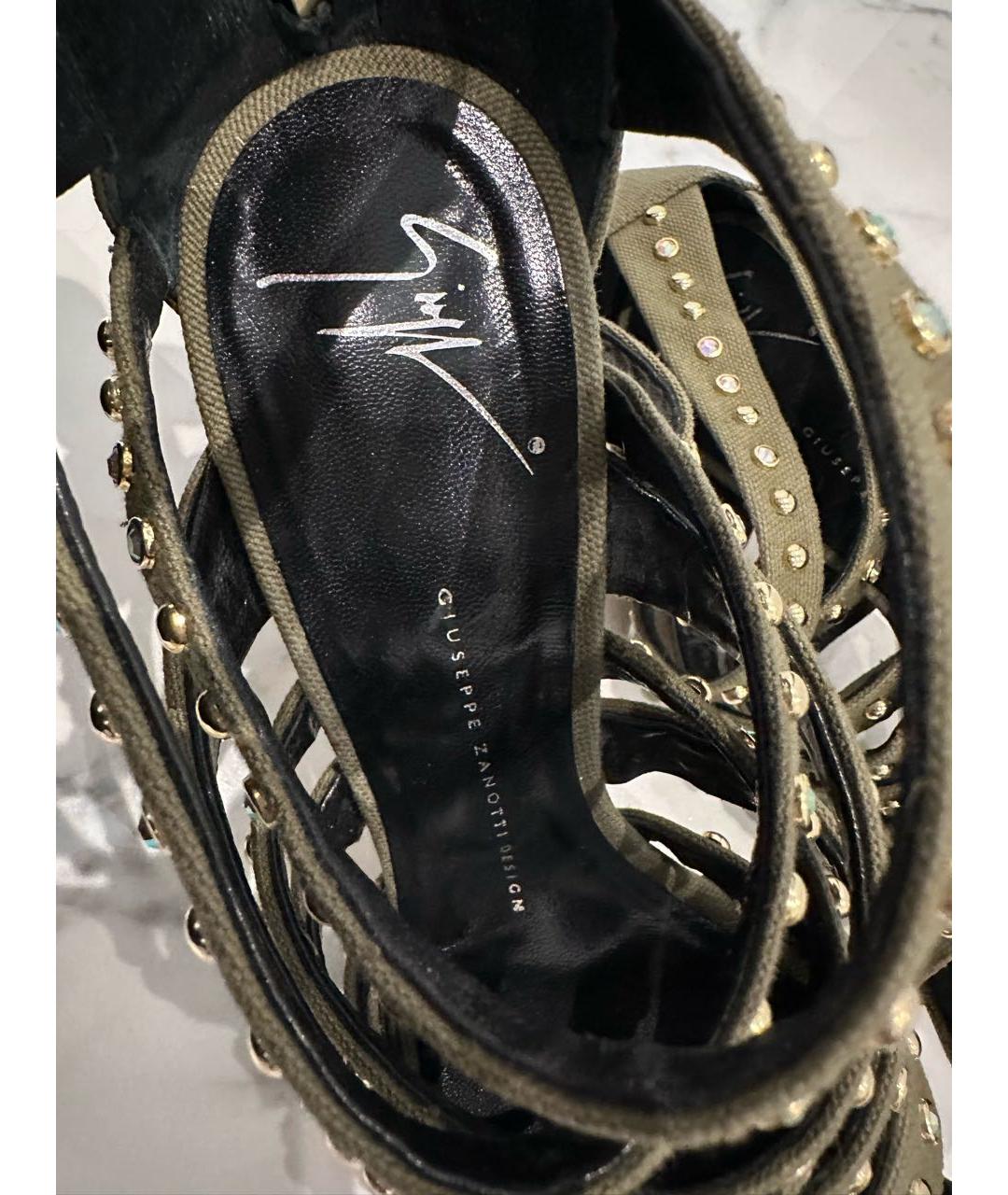 GIUSEPPE ZANOTTI DESIGN Хаки текстильные босоножки, фото 4