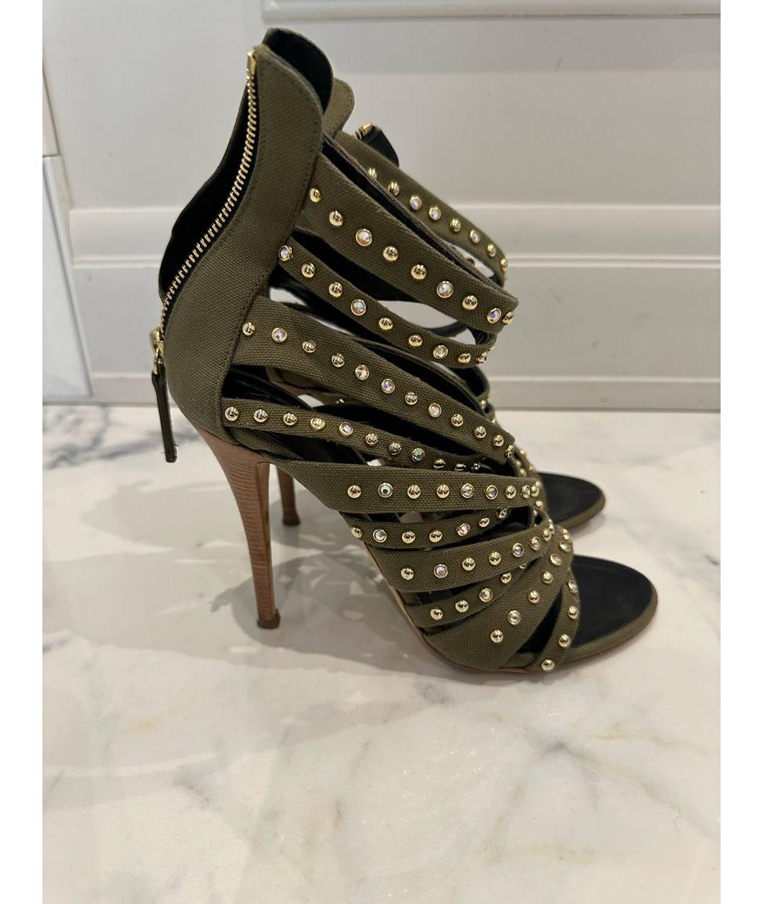 GIUSEPPE ZANOTTI DESIGN Хаки текстильные босоножки, фото 5