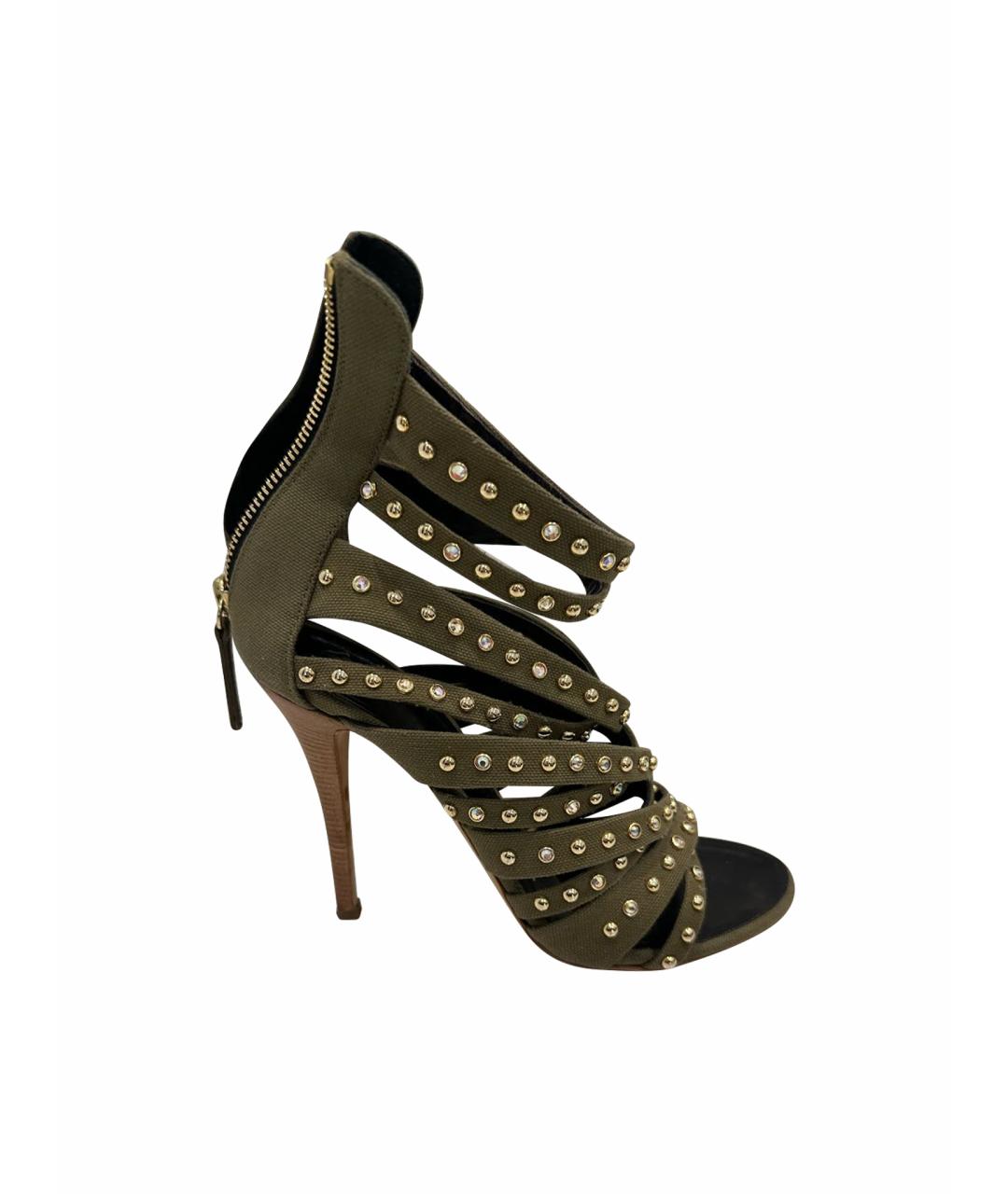 GIUSEPPE ZANOTTI DESIGN Хаки текстильные босоножки, фото 1