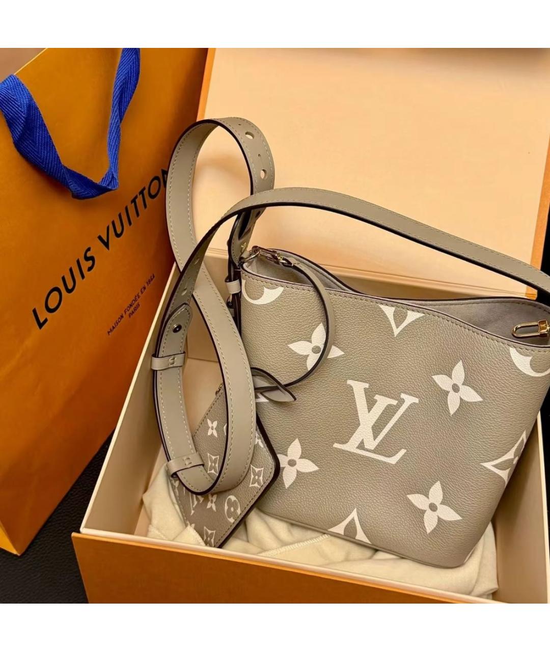 LOUIS VUITTON Серая кожаная сумка с короткими ручками, фото 3