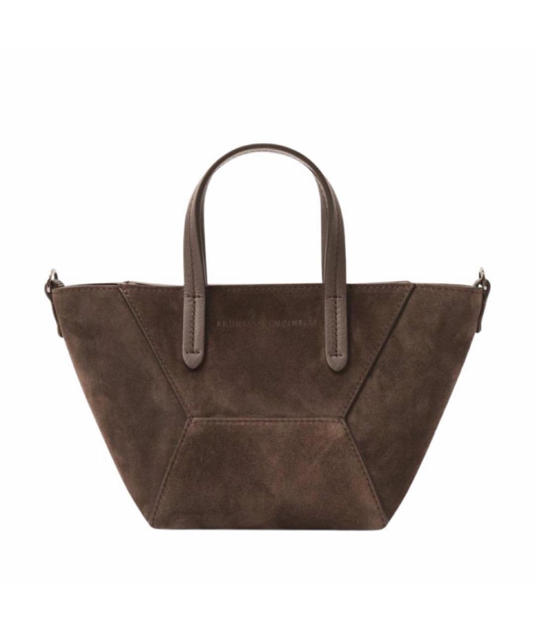 BRUNELLO CUCINELLI Коричневая замшевая сумка тоут, фото 6