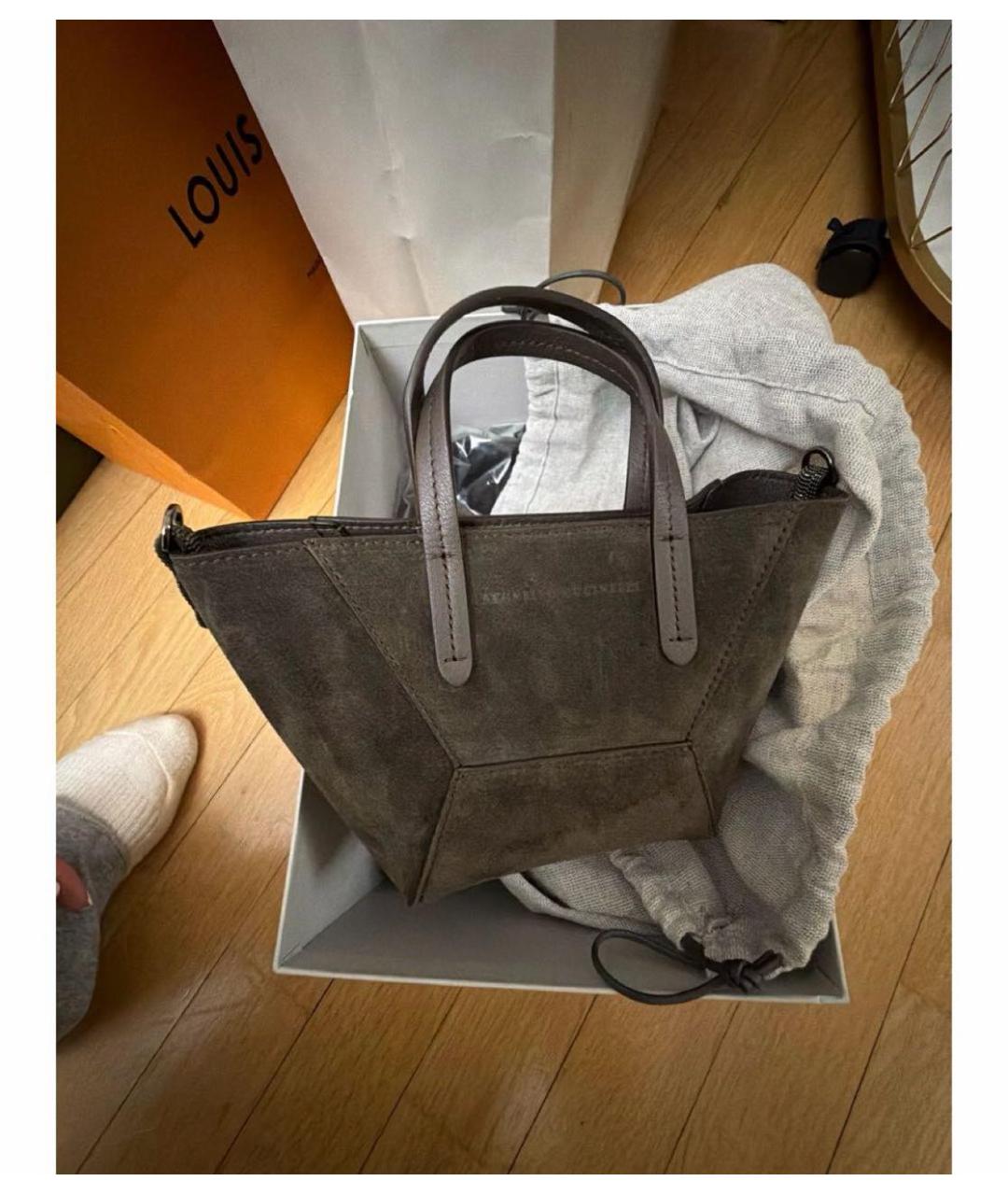 BRUNELLO CUCINELLI Коричневая замшевая сумка тоут, фото 3