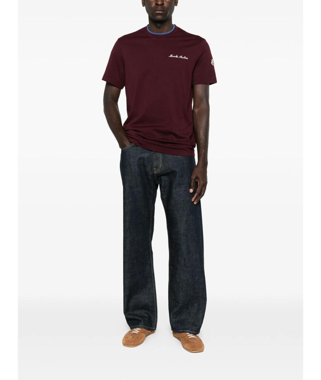 MONCLER Бордовая хлопковая футболка, фото 5