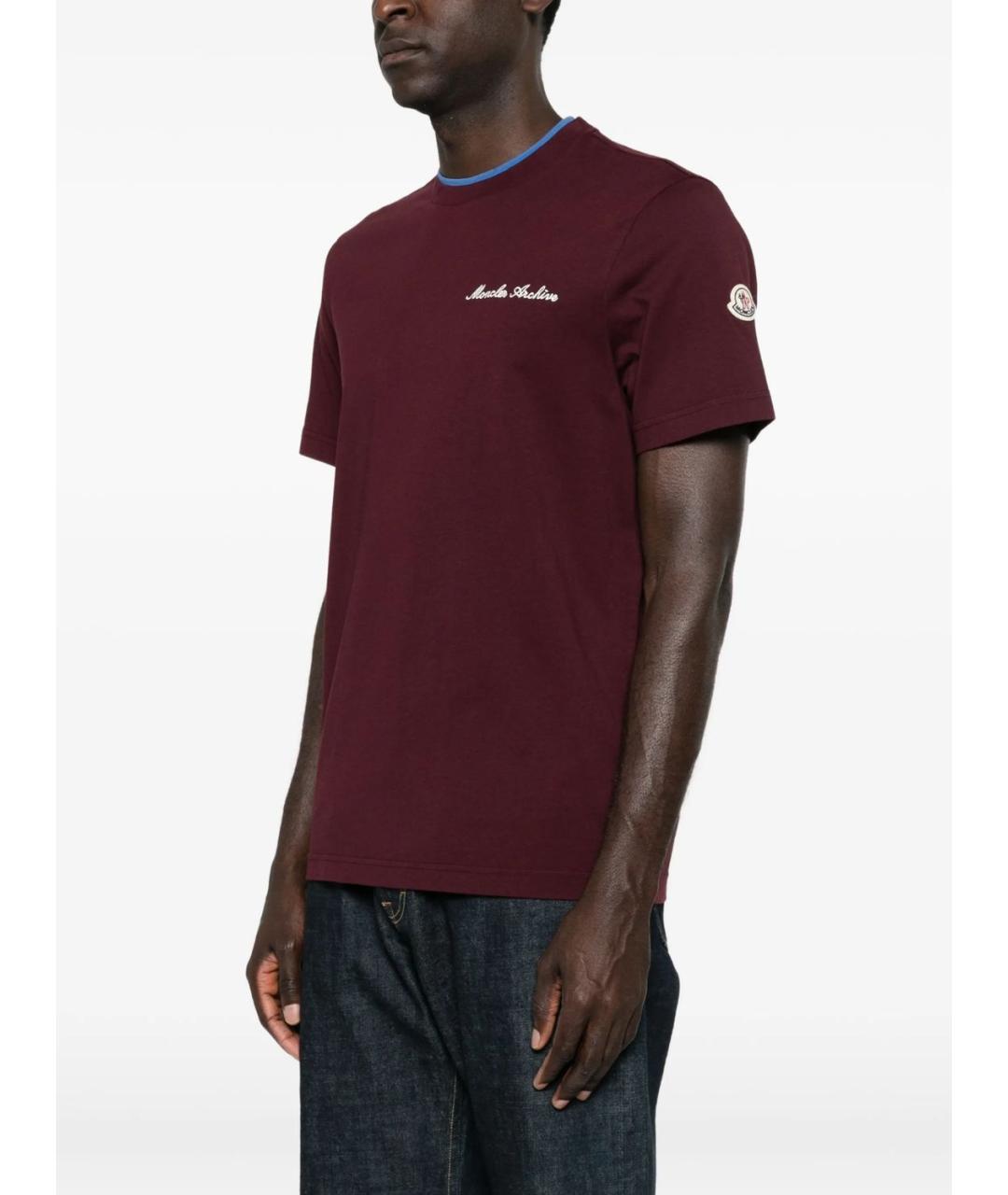 MONCLER Бордовая хлопковая футболка, фото 3