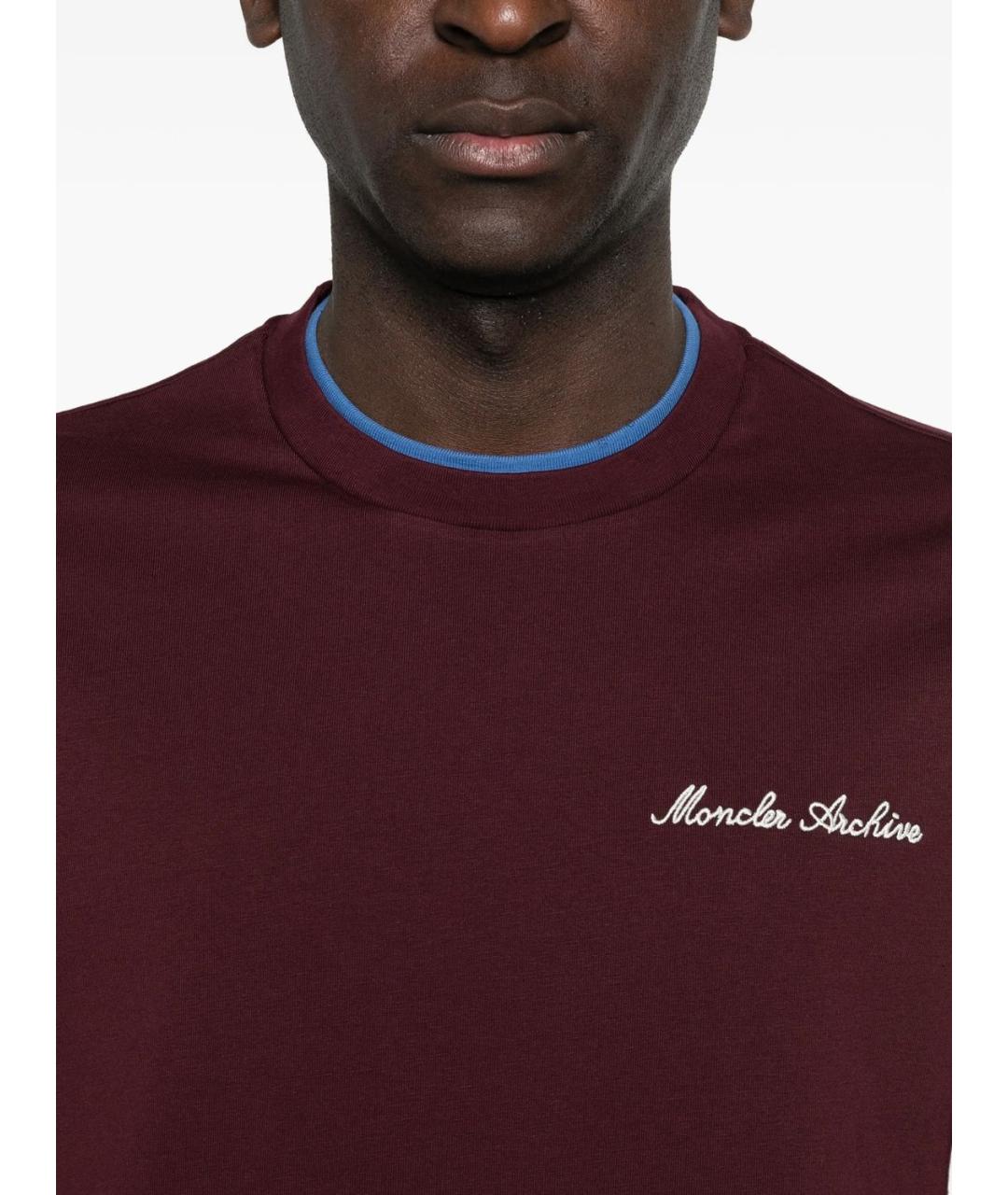 MONCLER Бордовая хлопковая футболка, фото 4