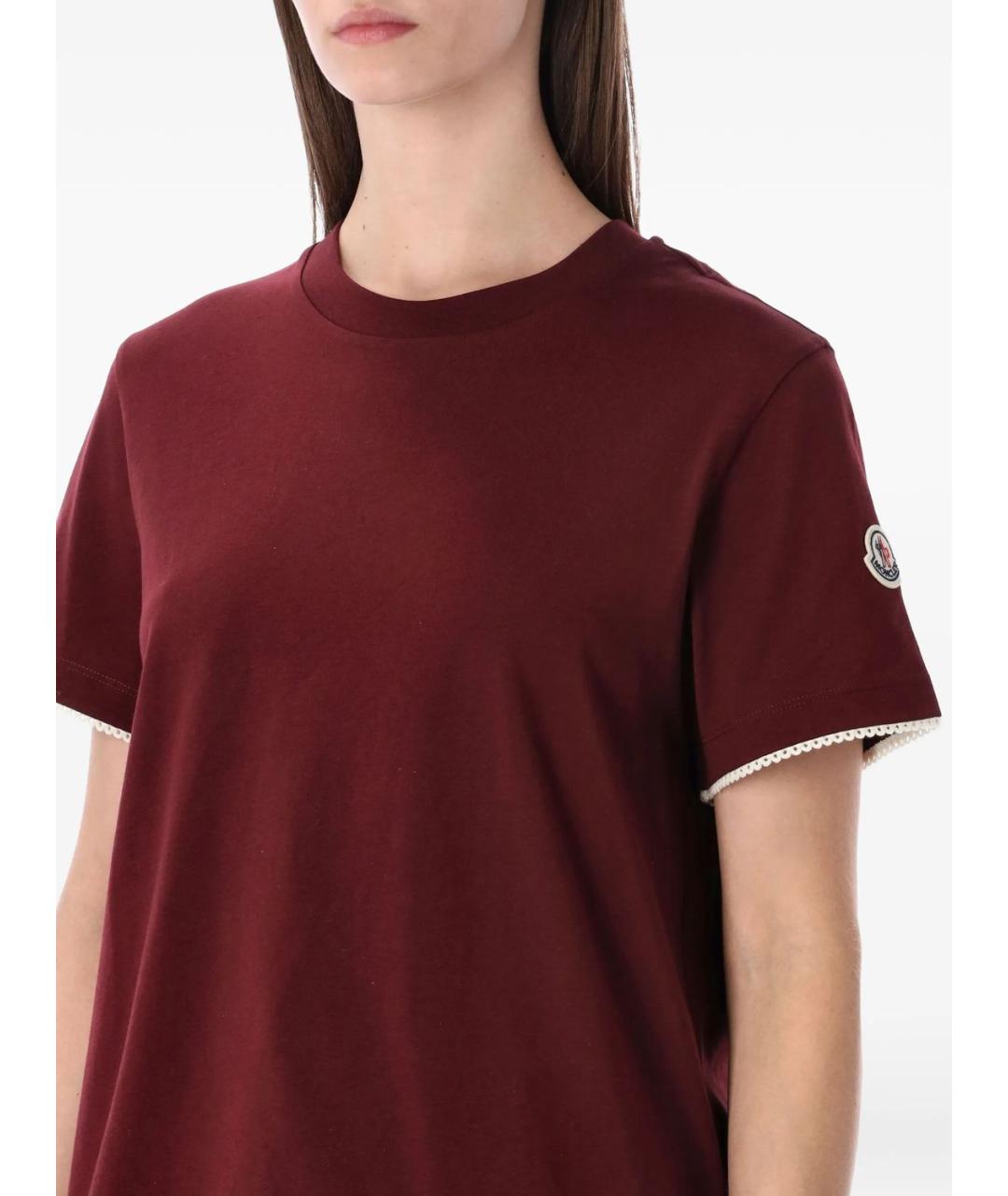 MONCLER Бордовая хлопковая футболка, фото 3