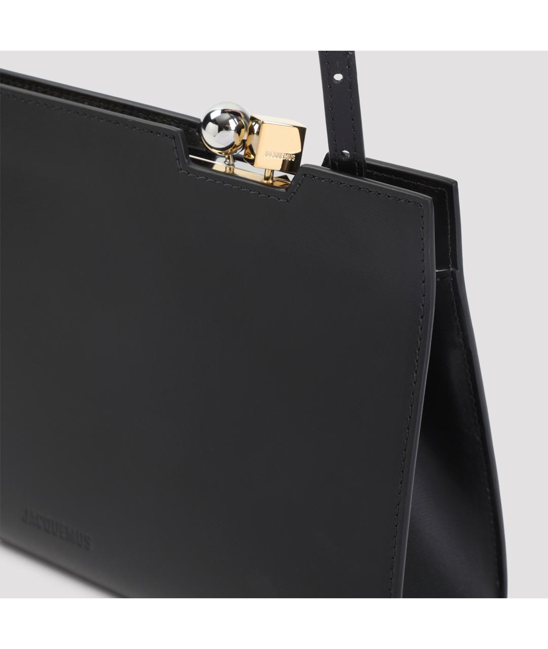 JACQUEMUS Черная кожаная сумка через плечо, фото 4