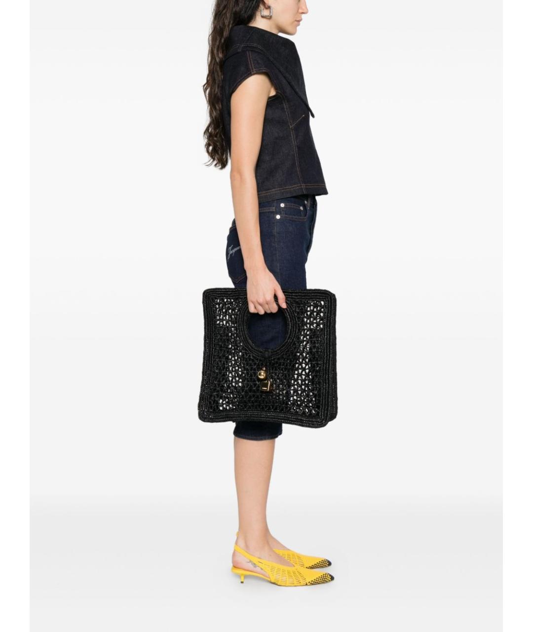 JACQUEMUS Черная пелетеная сумка с короткими ручками, фото 3