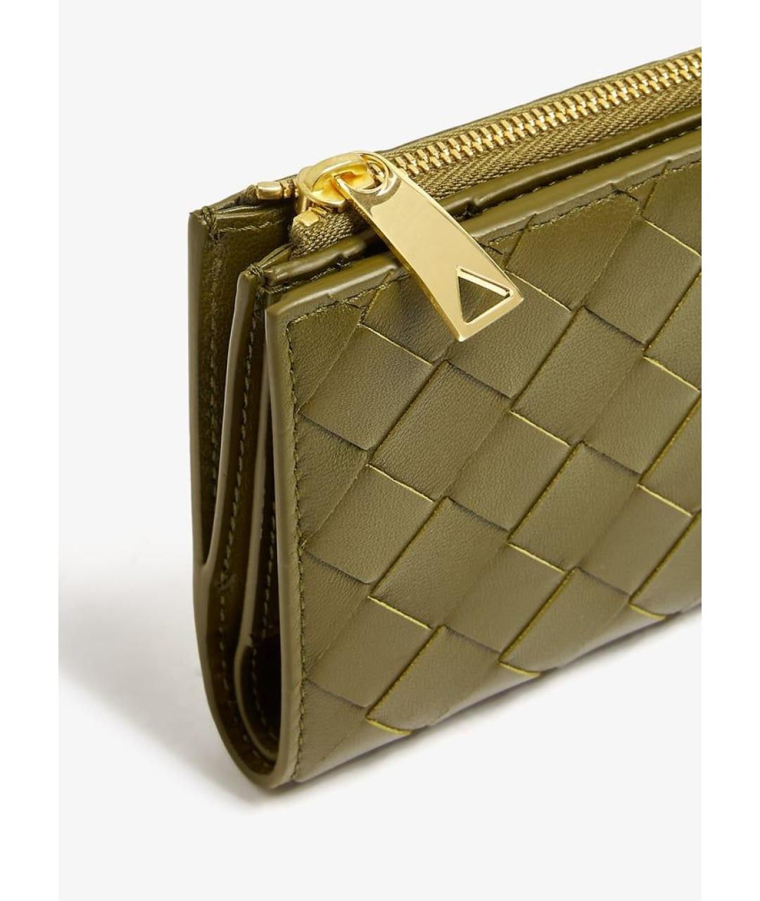 BOTTEGA VENETA Зеленый кожаный кошелек, фото 2