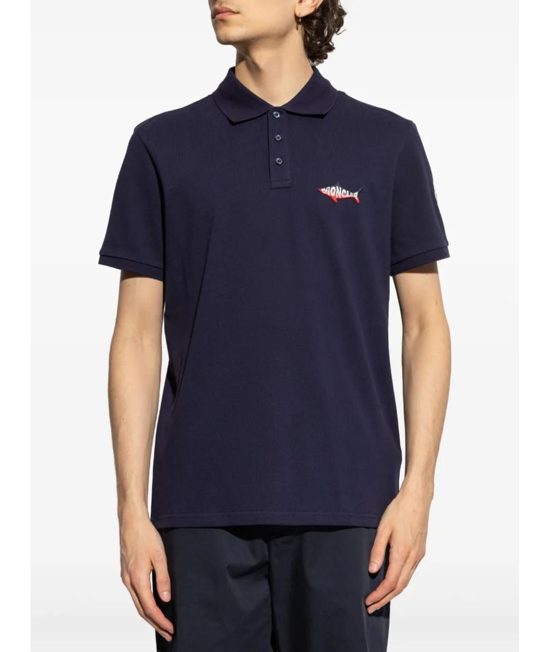 MONCLER Синее хлопковое поло с коротким рукавом, фото 3