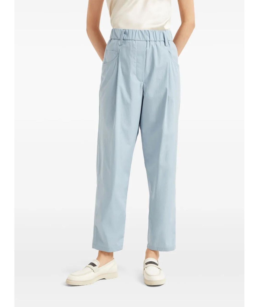 BRUNELLO CUCINELLI Голубые хлопковые прямые брюки, фото 3