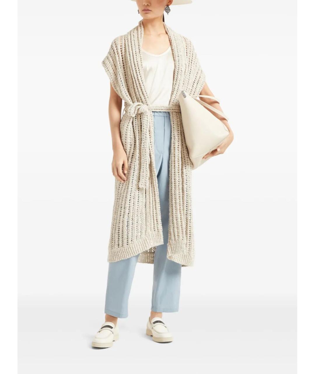 BRUNELLO CUCINELLI Голубые хлопковые прямые брюки, фото 2