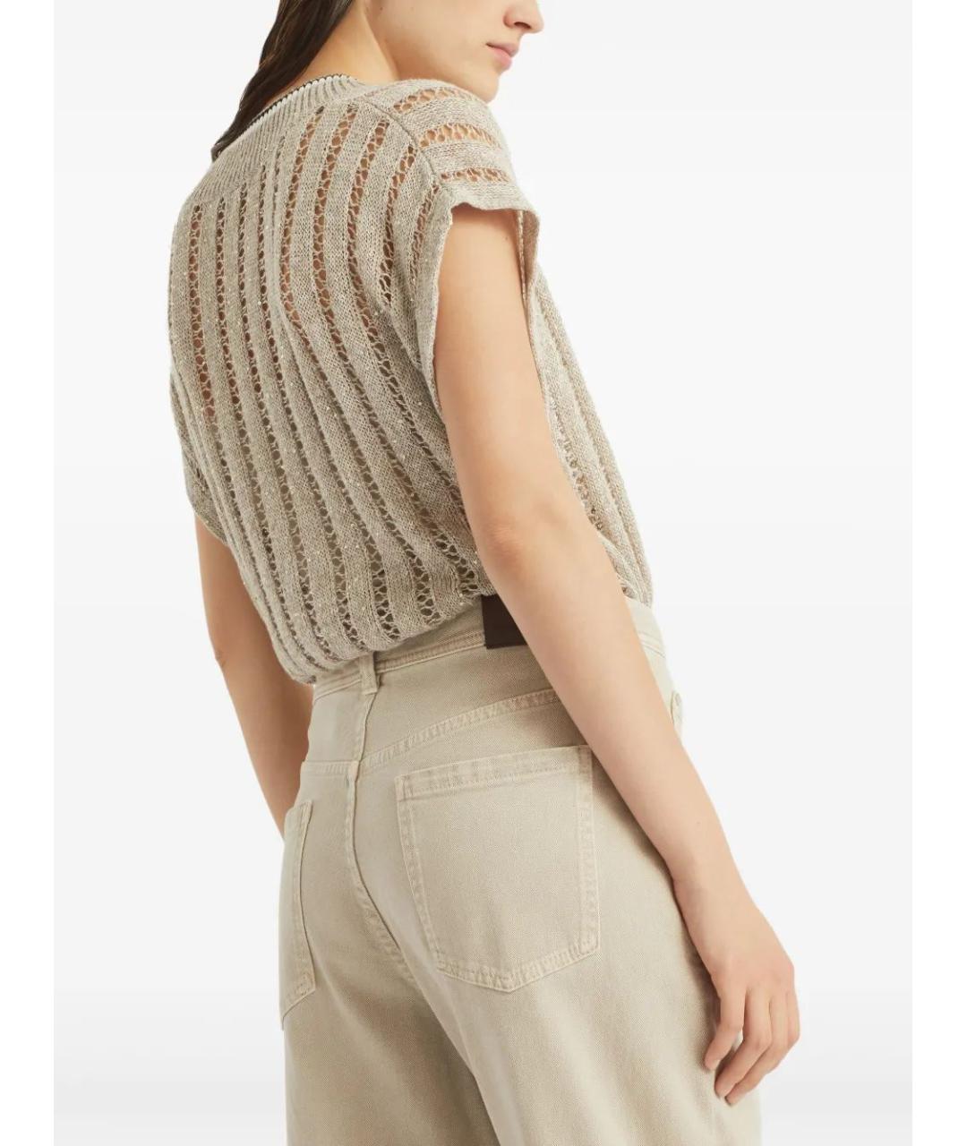 BRUNELLO CUCINELLI Бежевые хлопковые джинсы слим, фото 5