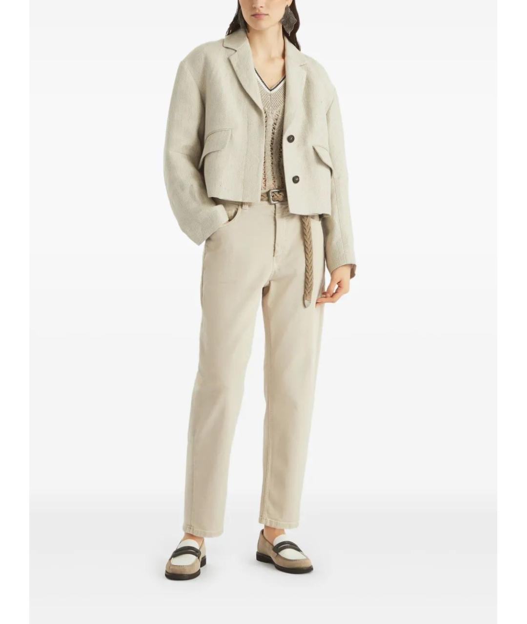 BRUNELLO CUCINELLI Бежевые хлопковые джинсы слим, фото 2