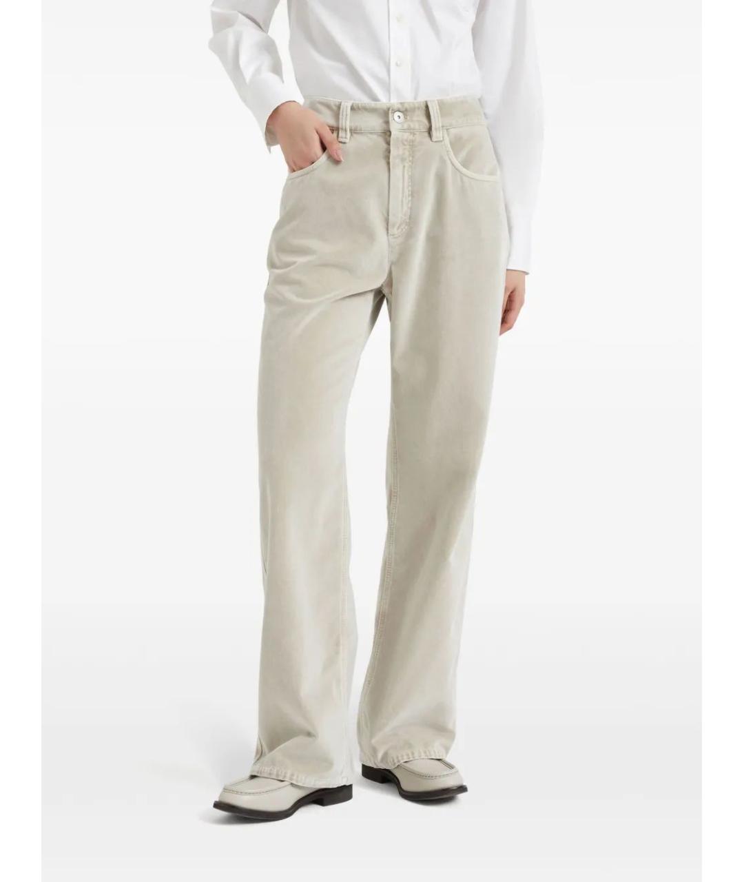 BRUNELLO CUCINELLI Бежевые хлопковые прямые брюки, фото 3